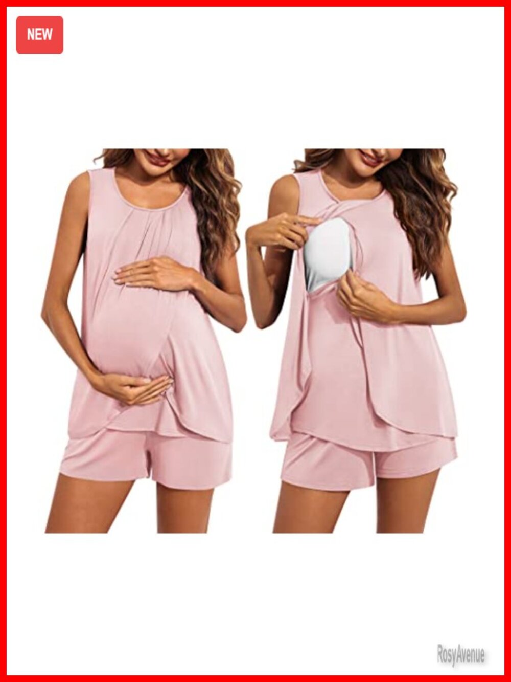 Maternity Nursing Pajama Set Sleeveless Top & Shorts 95% Rayon 5% Spandex